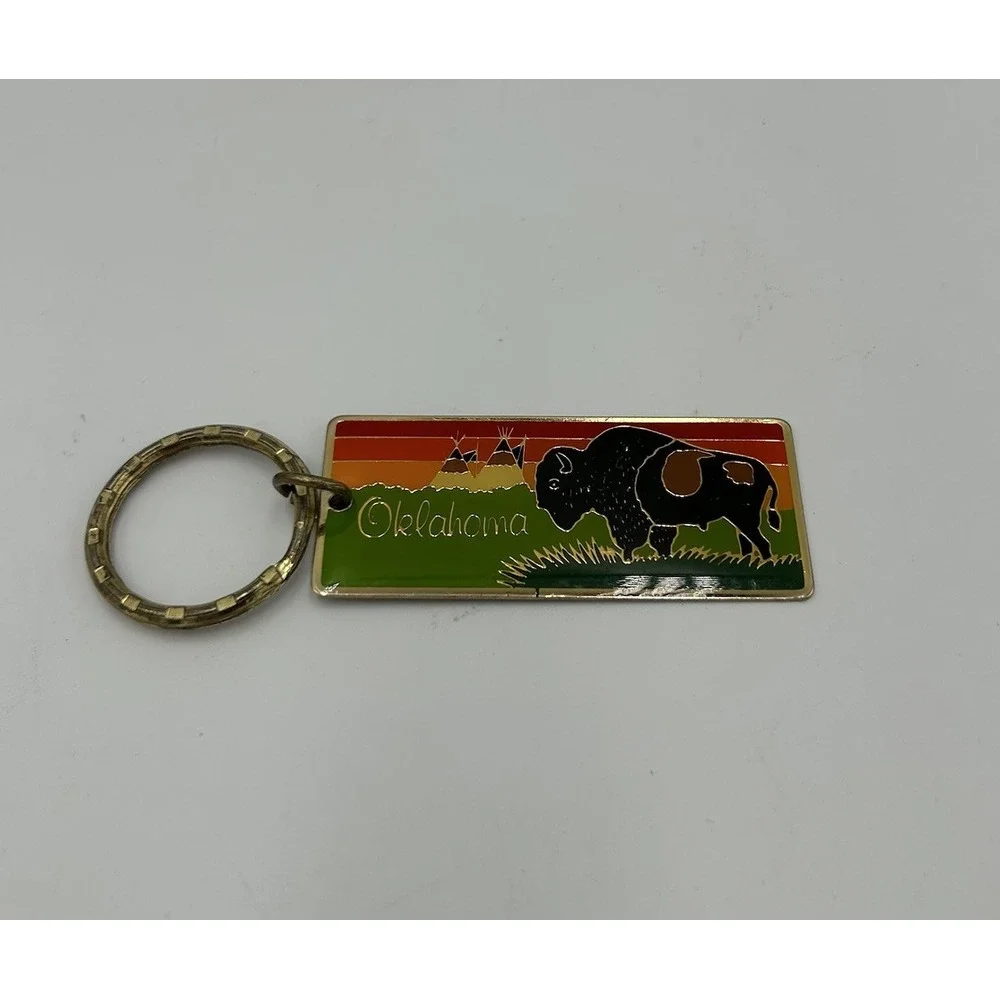 Vintage Oklahoma Buffalo Keyring Keychain‎